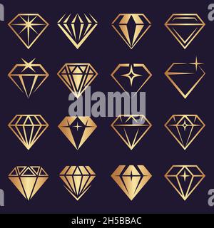 Diamond logo. Stylized geometrical jewelry brilliants and diamond stones recent vector collection Stock Vector