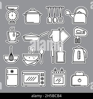 Kitchen icon. Preparing food symbols knife cooking stove recent vector illustrations Stock Vector
