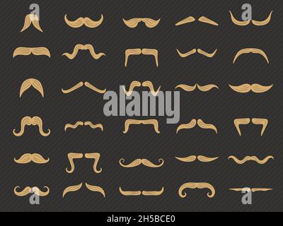 Moustache collection. Shaved gentlemen set barbershop symbols recent vector moustache icons Stock Vector