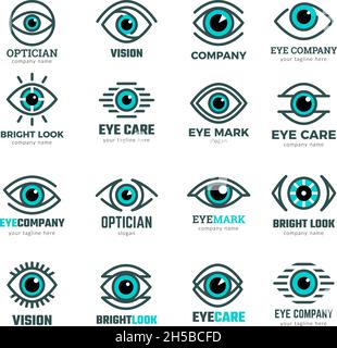Eyes symbols. Medical logotypes collection for ophthalmological clinic focus human eye vision recent vector pictures Stock Vector
