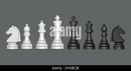 Chess collection. Blank figures for chess strategy games knight queen horse pawn decent vector realistic set Stock Vector