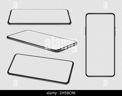 Smartphones mockup. Mobile phones empty screens with place for personal info blank design present various side decent vector smartphones collection Stock Vector
