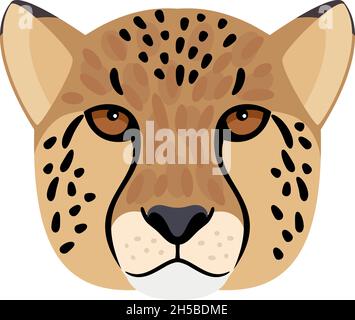 Cheetah head. Cartoon wild aggressive beast, symbol of hunting trophy, vector illustration of leopard face isolated on white background Stock Vector