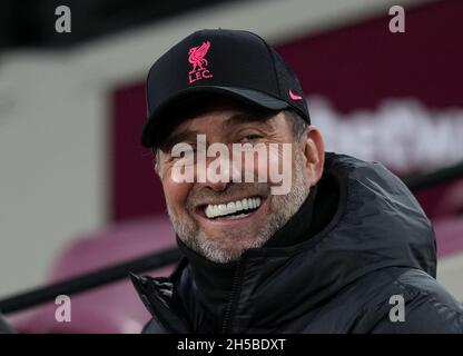 Liverpool manager Jurgen Klopp during the Premier League match between West Ham United and Liverpool at the Olympic Park, London, England on 7 November 2021. Photo by Andy Rowland. Stock Photo