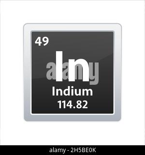 Indium symbol. Chemical element of the periodic table. Vector stock illustration. Stock Vector