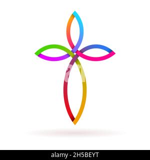 Christian cross icon. Abstract colored religious cross. Church symbols. Vector illustration. Stock Vector