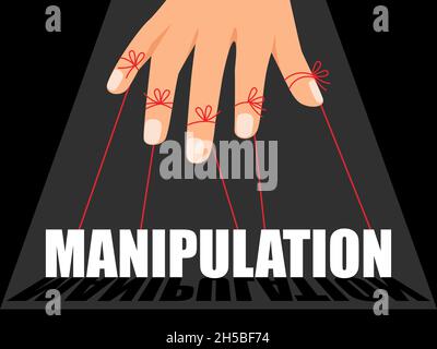 Manipulation control master. Financial speculation and marketer controlling concept vector illustration, strings puppet manipulator or marionette exploitation image Stock Vector