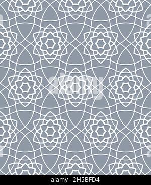 Traditional oriental muslim pattern grid geometric interlaced branches seamless curved ornament carpet Stock Vector