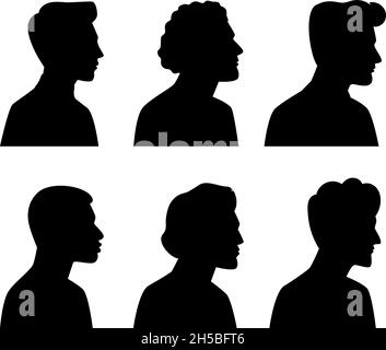 Front and side view human head silhouette of an adult male, a