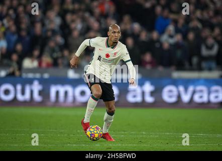 London, UK. 07th Nov, 2021. Fabinho of Liverpool during the Premier League match between West Ham United and Liverpool at the Olympic Park, London, England on 7 November 2021. Photo by Andy Rowland. Credit: PRiME Media Images/Alamy Live News Stock Photo