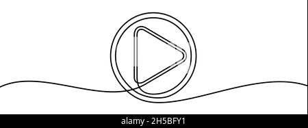 Play button one line background. One continuous line drawing of play button. Vector illustration. Play button line icon. Stock Vector