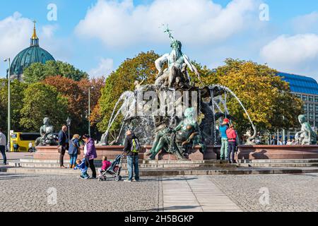 The popular Neptune Fountain in Berlin. Stock Photo