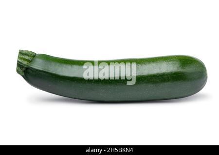 Single fresh green whole zucchini isolated on white background Stock Photo