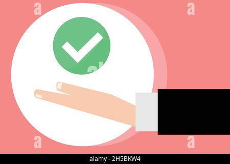 A man holding a check mark. Stock Vector