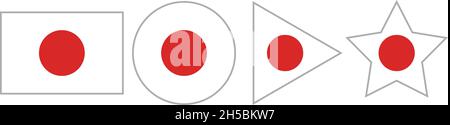 Squares, circles, triangles, and stars. Japanese flag icon set of all shapes. Stock Vector