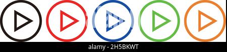 A set of colorful icons for a simple unfilled play button.It is useful in video and audio playback scenes. Stock Vector