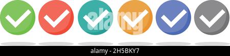 Multiple check mark icons. The colorful design allows for a wide range of designs that are not limited by the surrounding design environment. Stock Vector