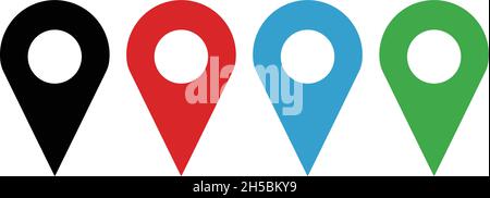 Simple yet easy-to-use map icons in four colors. Useful for displaying all kinds of location information and maps. Stock Vector