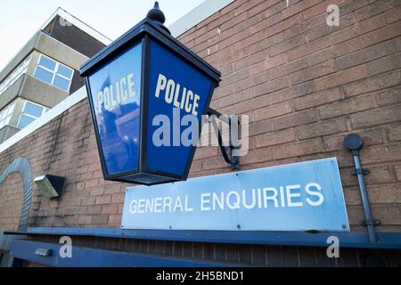 old blue lamp police sign outside st anne street station of merseyside police Liverpool merseyside uk Stock Photo