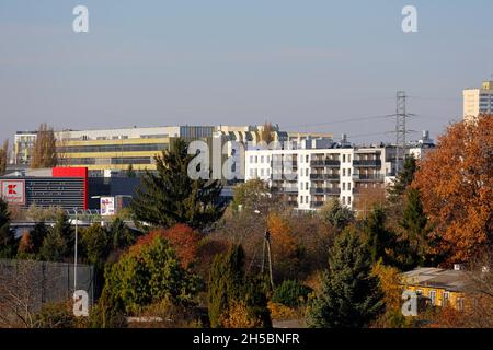 Warsaw, Poland - October 31, 2021: The generic view of the Goclaw housing district where many people live shows the coexistence of residential buildin Stock Photo