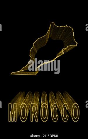 Map of Morocco, Gold Map On Black Background, Gold effect Stock Photo