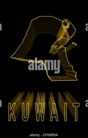 Map of Kuwait, Gold Map On Black Background, Gold effect Stock Photo