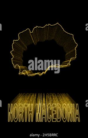 Map of North Macedonia, Gold Map On Black Background, Gold effect Stock Photo