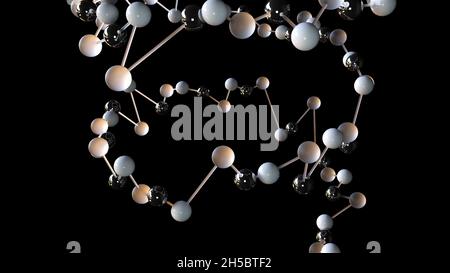 Geometric curved 3d render line with balls. Severed evolutionary DNA for biological research and chemical experiments. Twisted spiral of genome in dig Stock Photo