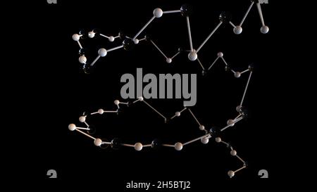 Geometric curved 3d render line with balls. Severed evolutionary DNA for biological research and chemical experiments. Twisted spiral of genome in dig Stock Photo