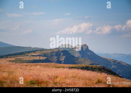 Bird's eye view of Peak Tri Cuke viewed from peak Kopren, Balkan Mountain (Stara Planina), Serbia Stock Photo