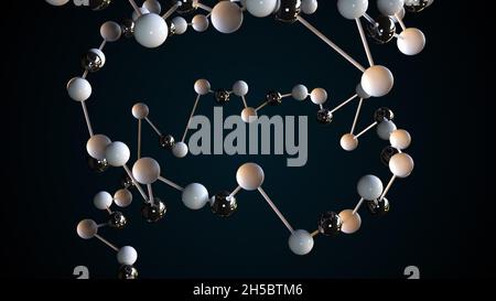 Geometric curved 3d render line with balls. Severed evolutionary DNA for biological research and chemical experiments. Twisted spiral of genome in dig Stock Photo