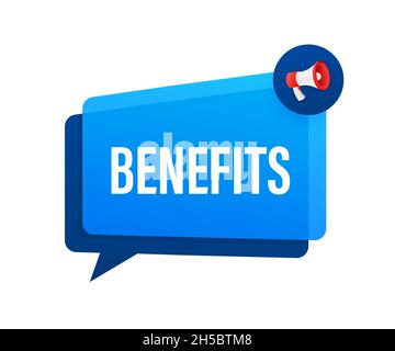 Hand Holding Megaphone with Benefits. Megaphone banner Stock Vector