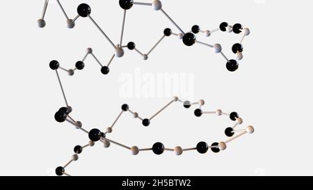 Geometric curved 3d render line with balls. Severed evolutionary DNA for biological research and chemical experiments. Twisted spiral of genome in dig Stock Photo
