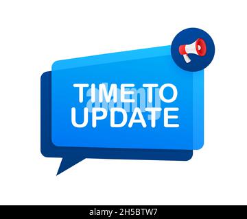Hand Holding Megaphone with Time to update. Megaphone banner. Web design Stock Vector