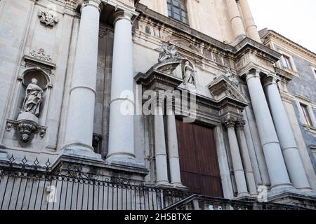 Sicily, Catania - 20 July 2021: Via dei Crociferi street, San Benedetto church Stock Photo