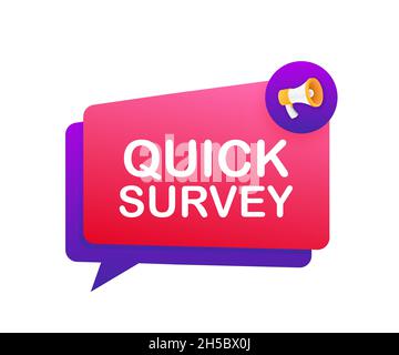Megaphone label with quick survey. Megaphone banner Stock Vector