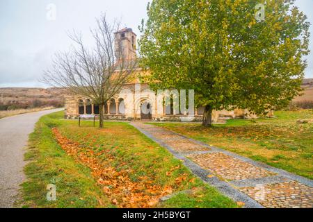 Facade of Nuestra Señora de la Asuncion church. Duraton, Segovia province, Castilla Leon, Spain. Stock Photo