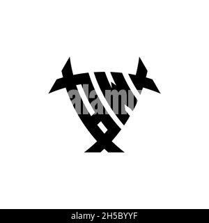 BW Monogram logo letter with triangle shield and circle shape style design on isolated background. Triangle monogram logo, shield monogram logo, trian Stock Vector