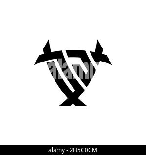 DJ Monogram logo letter with triangle shield and circle shape style design on isolated background. Triangle monogram logo, shield monogram logo, trian Stock Vector