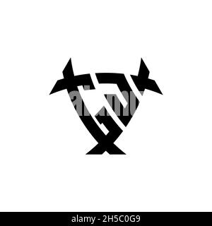 GJ Monogram logo letter with triangle shield and circle shape style design on isolated background. Triangle monogram logo, shield monogram logo, trian Stock Vector
