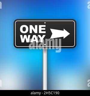 One way. Black icon on white backdrop. Safety concept. Arrow icon. Information sign. Vector stock illustration Stock Vector