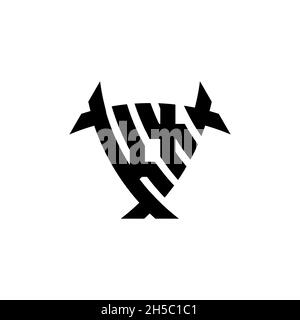 KX Monogram logo letter with triangle shield and circle shape style design on isolated background. Triangle monogram logo, shield monogram logo, trian Stock Vector