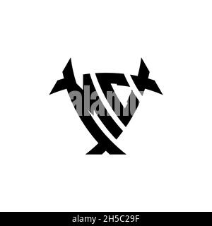 MC Monogram logo letter with triangle shield and circle shape style design on isolated background. Triangle monogram logo, shield monogram logo, trian Stock Vector