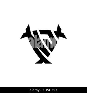 NJ Monogram logo letter with triangle shield and circle shape style design on isolated background. Triangle monogram logo, shield monogram logo, trian Stock Vector