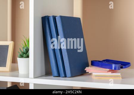 File folders, standing on the shelves at office Stock Photo