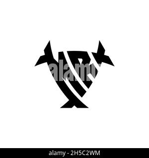 MR Monogram logo letter with triangle shield and circle shape style design on isolated background. Triangle monogram logo, shield monogram logo, trian Stock Vector