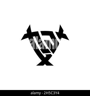 QJ Monogram logo letter with triangle shield and circle shape style design on isolated background. Triangle monogram logo, shield monogram logo, trian Stock Vector