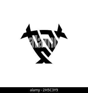 RJ Monogram logo letter with triangle shield and circle shape style design on isolated background. Triangle monogram logo, shield monogram logo, trian Stock Vector