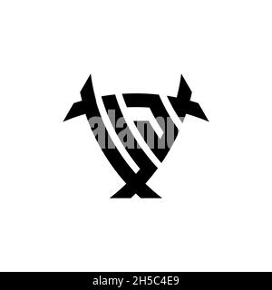 UJ Monogram logo letter with triangle shield and circle shape style design on isolated background. Triangle monogram logo, shield monogram logo, trian Stock Vector