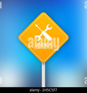 Under construction website page. Border stripe web. Vector stock illustration. Stock Vector